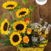 arreglo con girasoles, rosas y cervesas