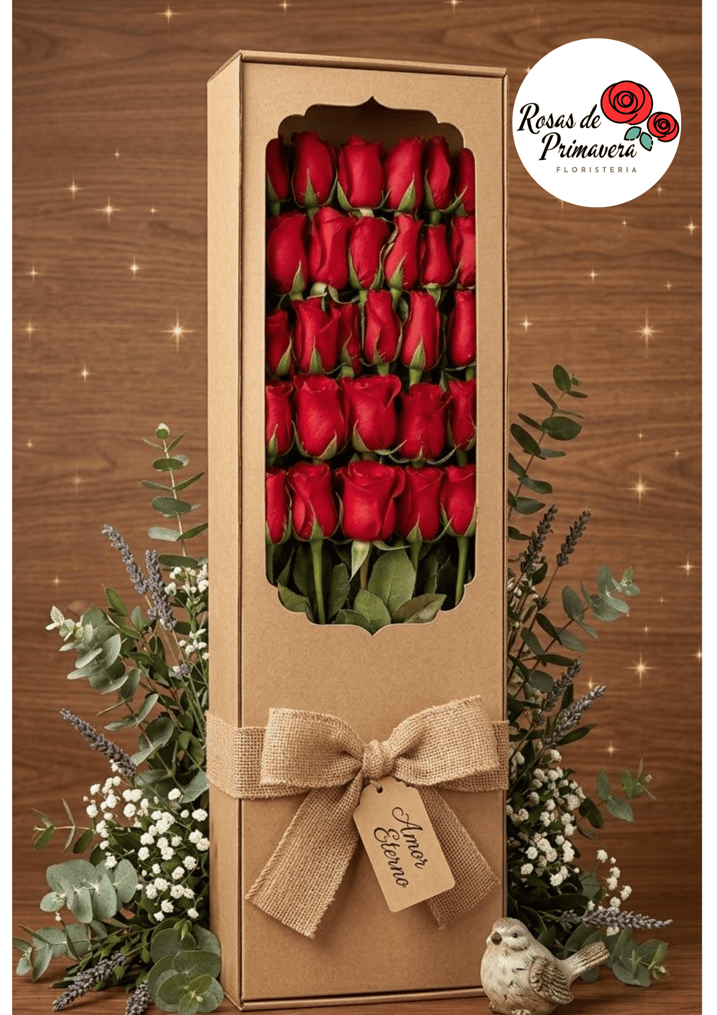 caja con 24 rosas rojas