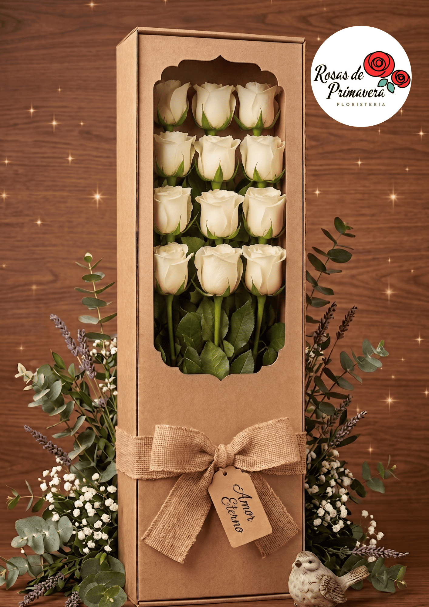 caja de 12 rosas blancas