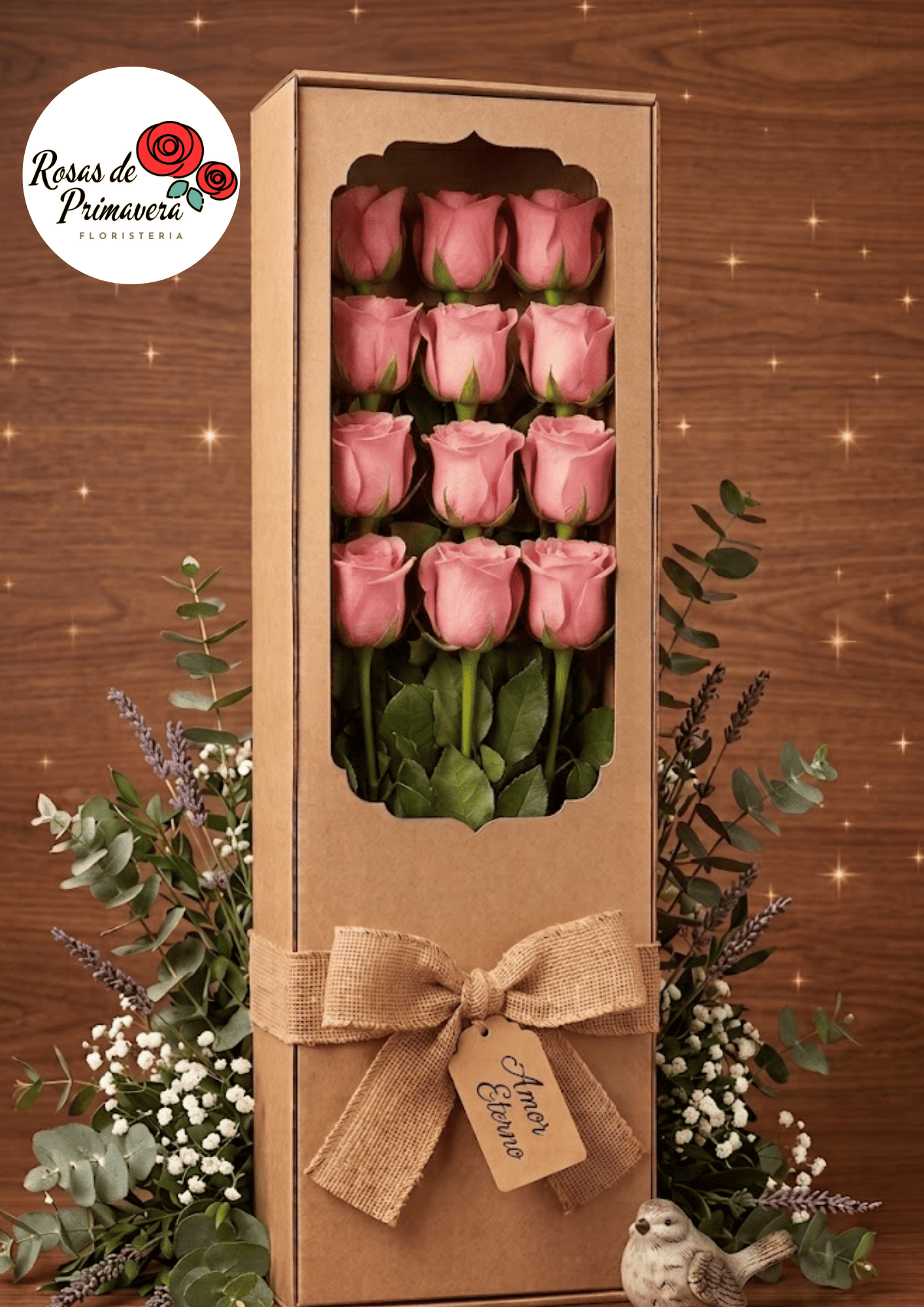 caja con 12 rosas rosadas
