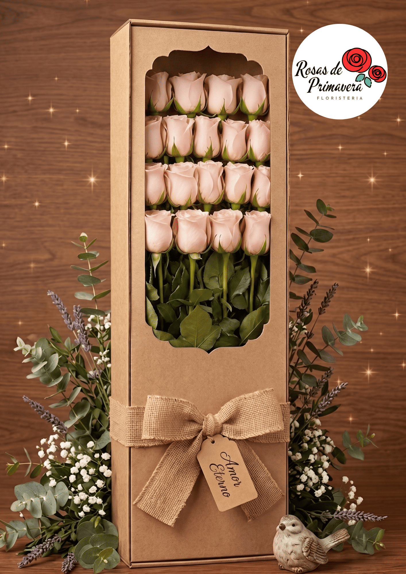 caja con 18 rosas rosadas