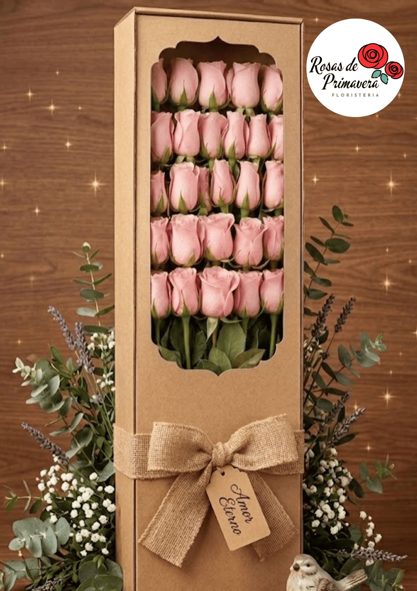 caja con 24 rosas rosadas