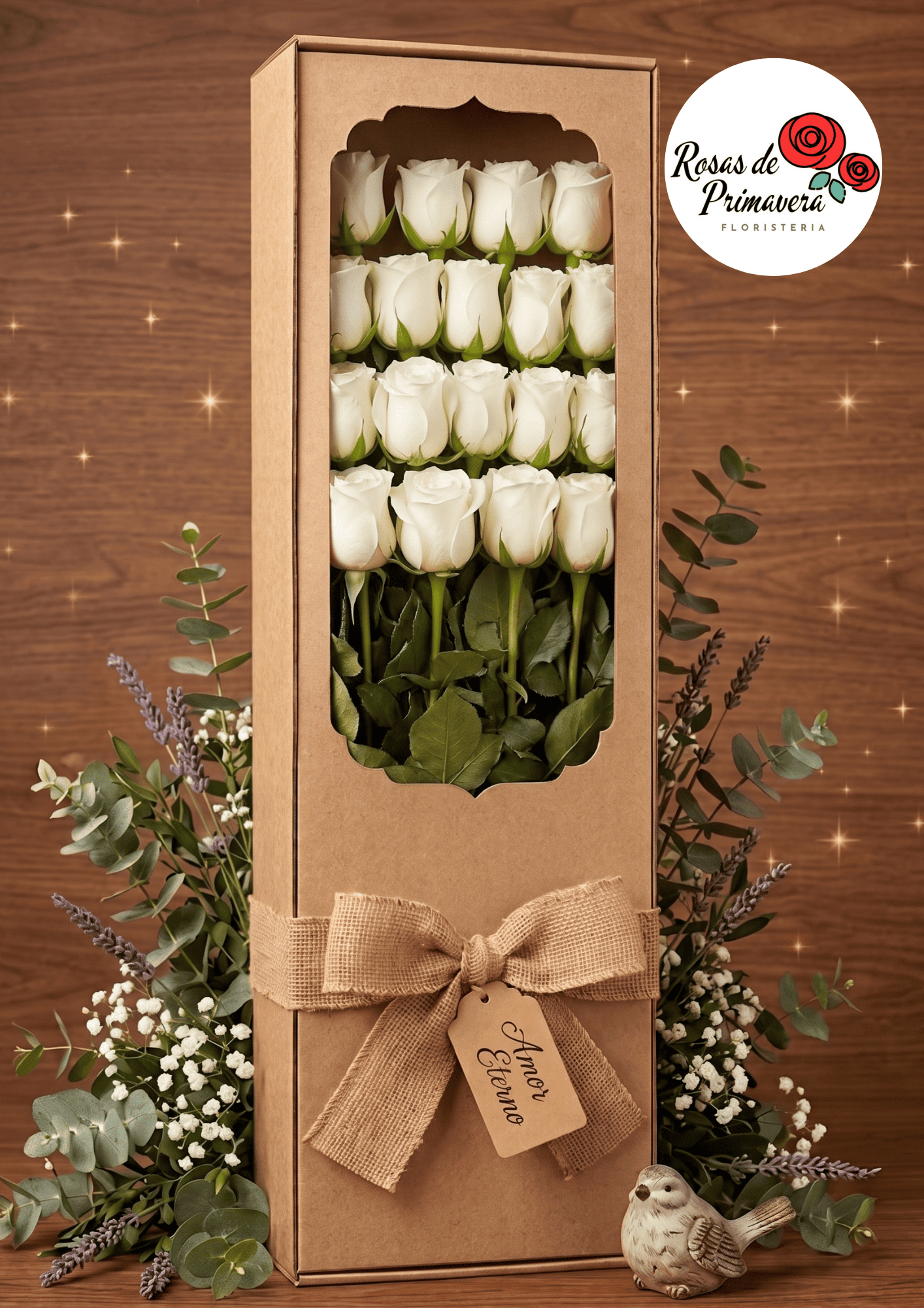 caja con 18 rosas blancas