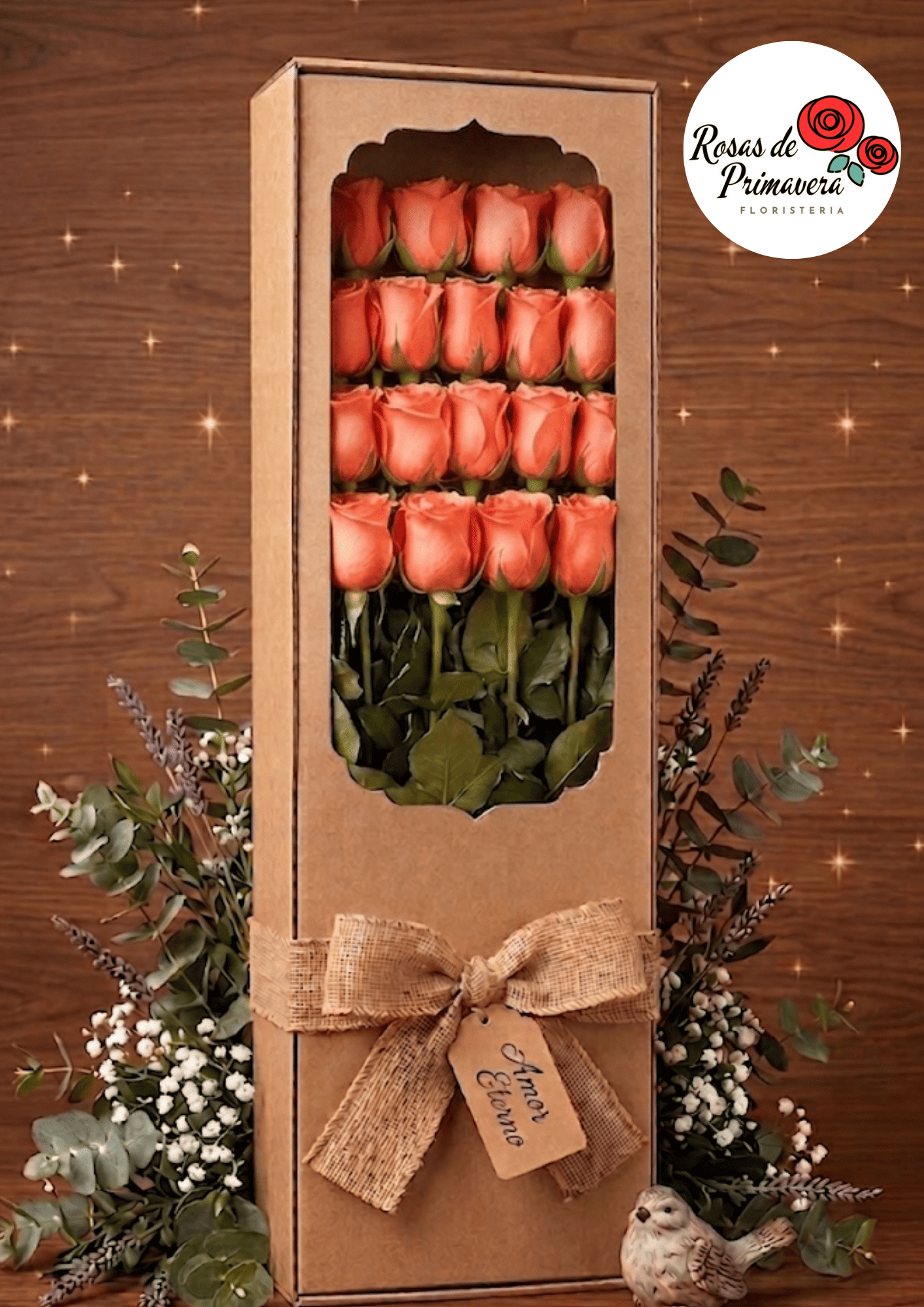 caja con 18 rosas salmón