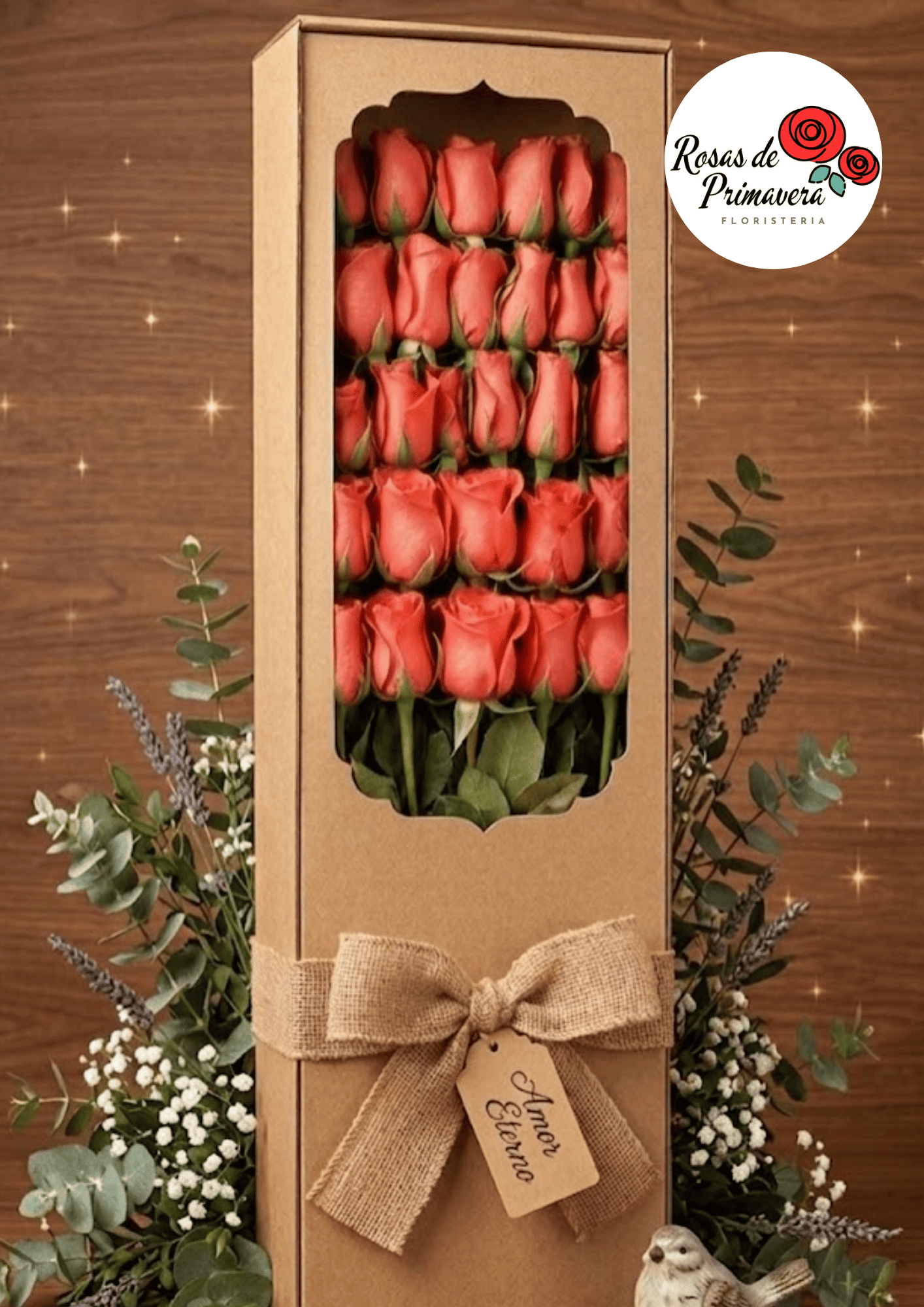 caja con rosas salmón